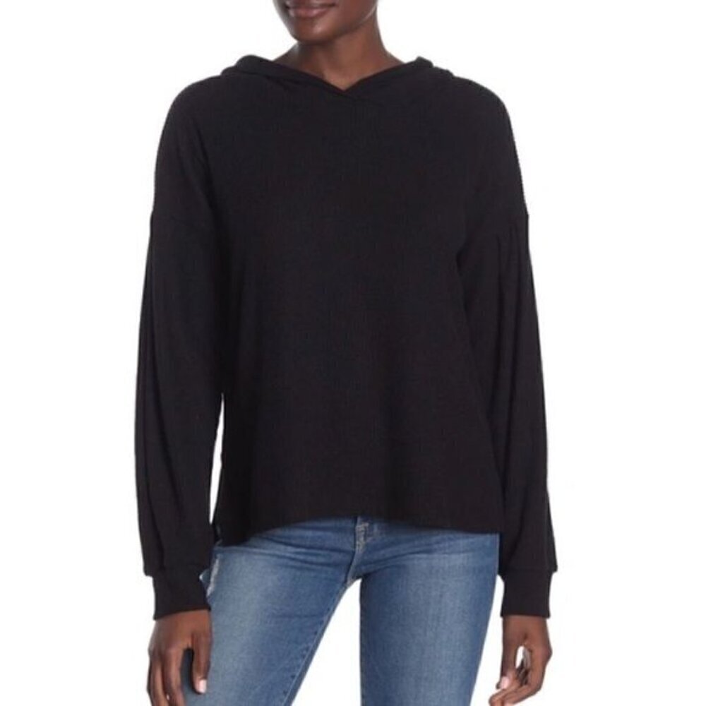 NWT PST Wren Cozy Rib Hoodie Sweatshirt Black Lounge Leisure Sz S